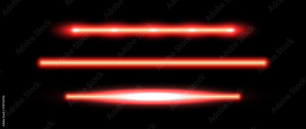 Red Led Line Generator Red neon tube lamp set. Glowing led light line beam collection. Warm ...