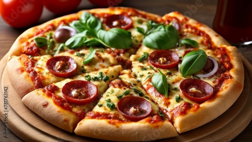  Deliciously topped pizza ready to be savored
