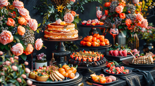 Elegant Dessert Table at a Festive Event, Featuring a Variety of Sweet Treats and Delicacies, Ideal for Celebrations and Gatherings