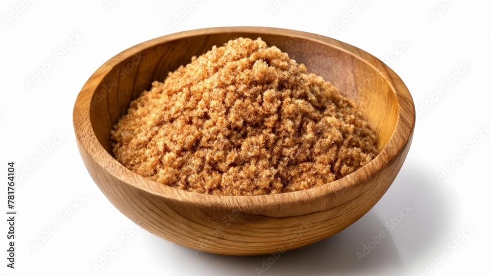 Natural grain of wooden bowl filled with granulated sugar Natural grain of wooden bowl filled with granulated sugar