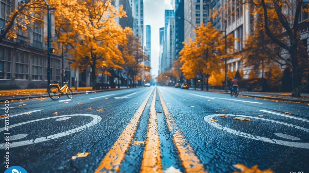 city street with bike lanes and pedestrian walkways, eco-friendly ...