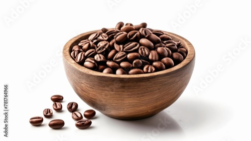  Freshly roasted coffee beans in a wooden bowl