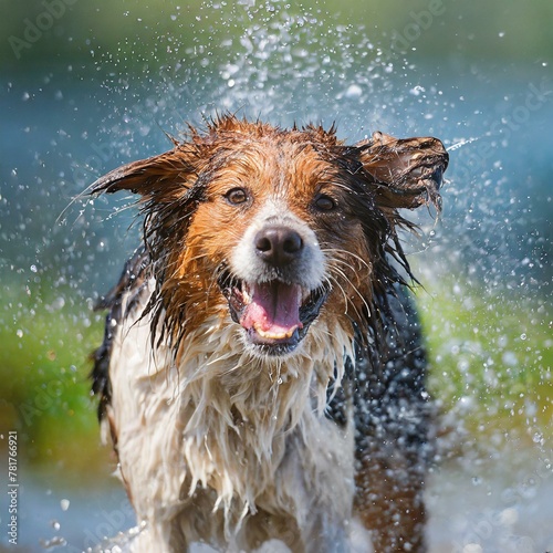 jack russell terrier running in water