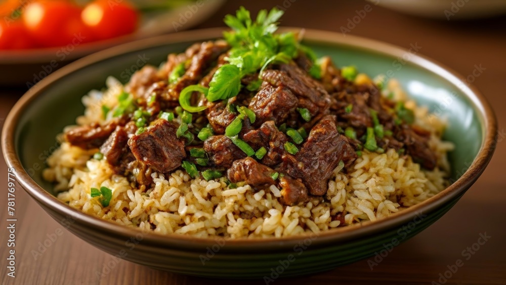 Delicious beef stirfry with rice ready to be savored Delicious beef stirfry with rice ready to be savored