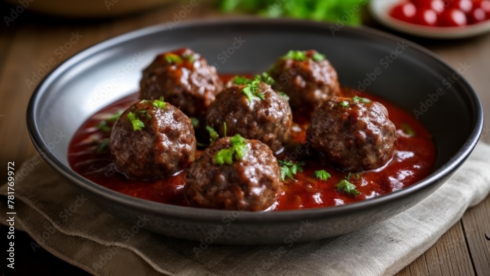  Delicious meatballs in a rich tomato sauce ready to be savored