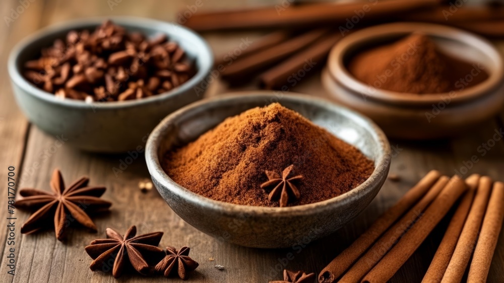 Autumn spices in rustic bowls ready for baking Autumn spices in rustic bowls ready for baking