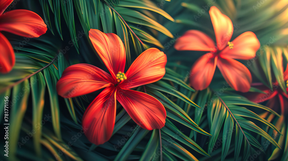 Exotic Red Flower in a Tropical Garden, Bright and Colorful Flora, Fresh Blooming Beauty, Natures Art