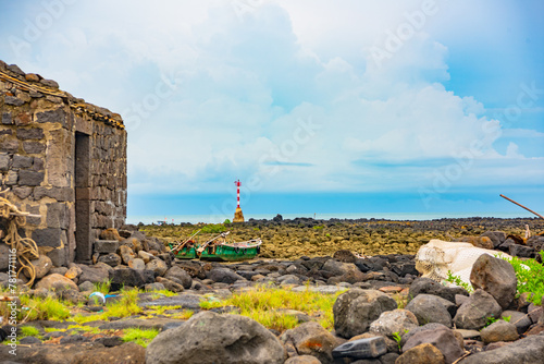 Stone houses and stone piles in the ancient salt fields of Yanding, Danzhou, Hainan, China photo