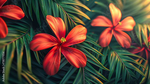 Exotic Red Flower in a Tropical Garden  Bright and Colorful Flora  Fresh Blooming Beauty  Natures Art