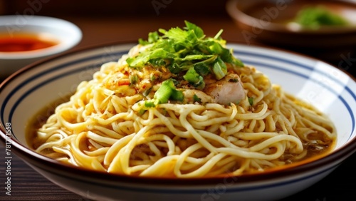  Delicious noodle dish with a vibrant garnish ready to be savored