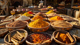 Exotic Spices in Moroccan Market, Variety of Colors and Flavors, Traditional Cooking Ingredients