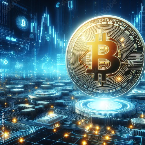 bitcoin with futuristic background