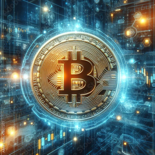 bitcoin with futuristic background