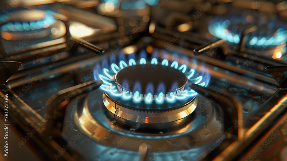 Top View of a Modern Gas Stove With Blue Flames Top View of a Modern Gas Stove With Blue Flames