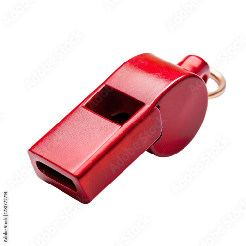 Red metal whistle isolated on transparent background