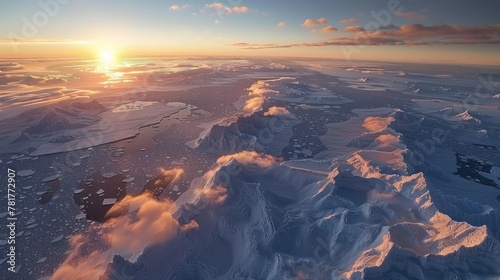 A mesmerizing view of Greenland's vast ice sheet, stretching endlessly towards the horizon.