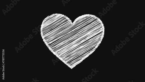 white heart scribble shape animation on black background