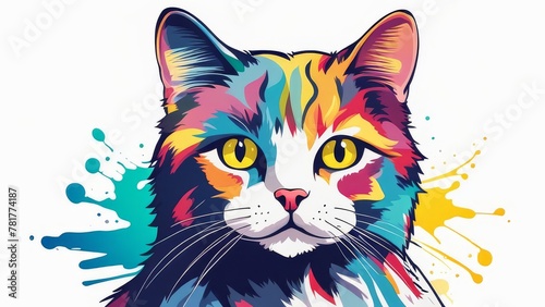 Watercolor illustration of a serious cat. Hand drawn illustration.  