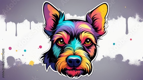 Sticker illustration depicting a cute little schnauzer dog. Children's illustration. 