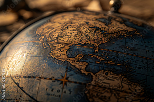 Vintage Exploration: Close-Up of an Antique Globe for Worldly Travels