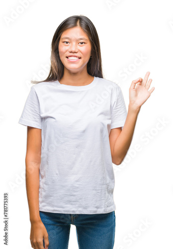 Young asian woman over isolated background smiling positive doing ok sign with hand and fingers. Successful expression.
