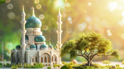 Peaceful mosque decoration with a tree