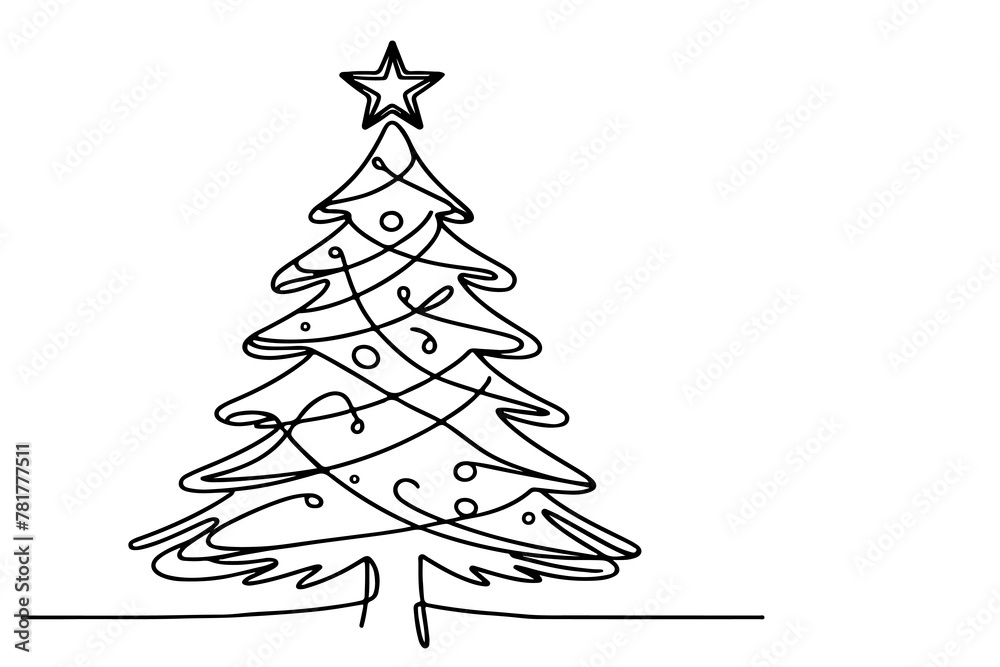 one Continuous black line art drawing of Merry Christmas tree. Hand drawn of Santa Claus outline doodle vector illustration on white background one Continuous black line art drawing of Merry Christmas tree. Hand drawn of Santa Claus outline doodle vector illustration on white background