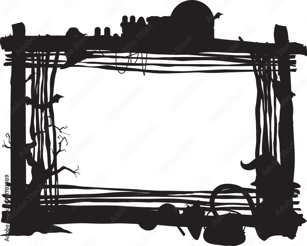 Fototapeta premium Silhouette halloween frame on transparent background.