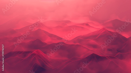 3D vector art background, hills of crimson jelly, red hue with glowing mist in the lowlands and highlights on the peaks