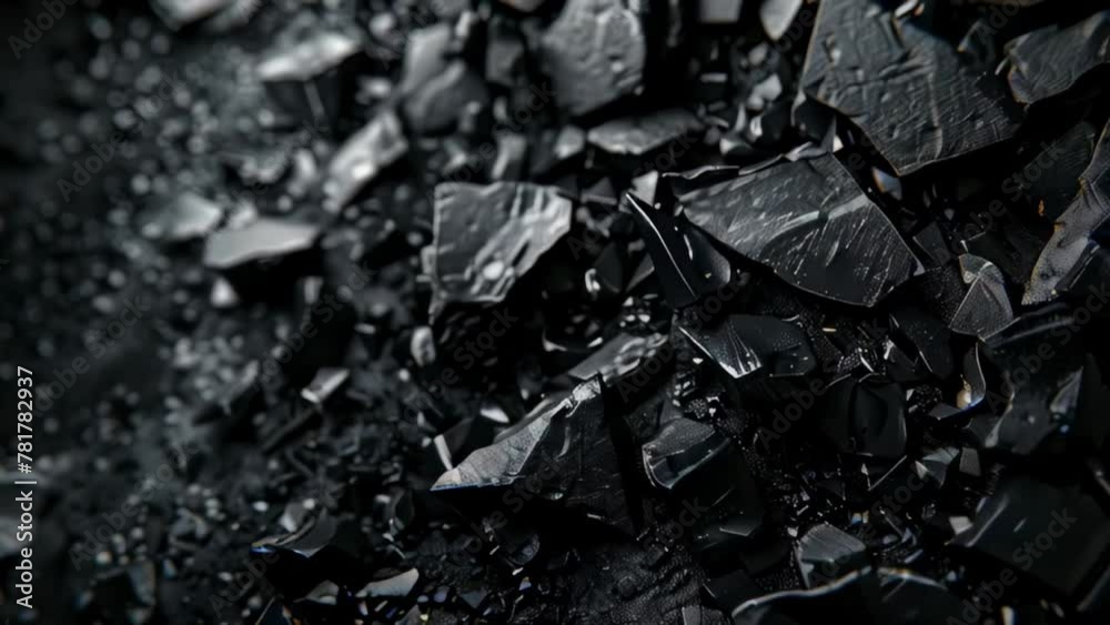 Close-Up View of Shimmering Coal Pile in Low Light Conditions, Detailed Texture Exploration Close-Up View of Shimmering Coal Pile in Low Light Conditions, Detailed Texture Exploration