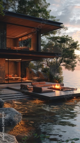 Modern house near a lake  architectural photography