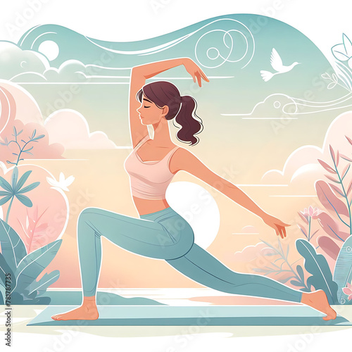 Young woman practices yoga Physical and spiritual practice Vector illustration