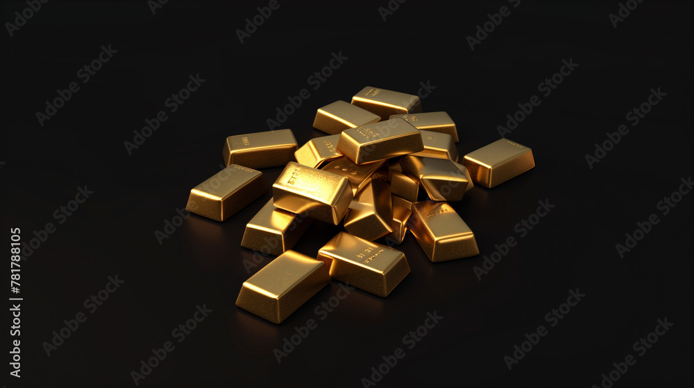 A pile of gold bars on a black background. The bars are stacked on top of each other, creating a sense of weight and value. The image conveys a feeling of wealth and luxury
