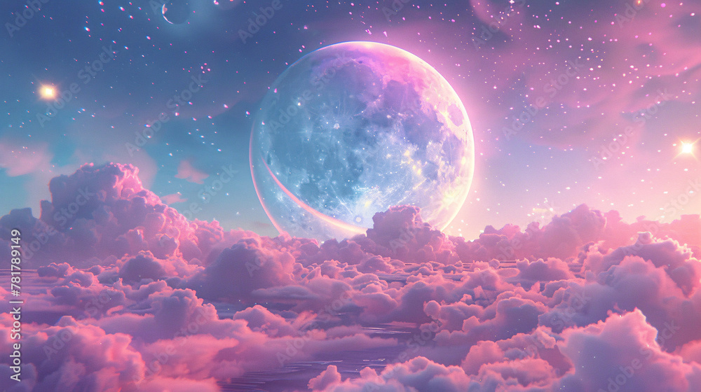 Fototapeta premium World Sleep Day moon and stars background, cure autism fairy tale starry sky scene illustration