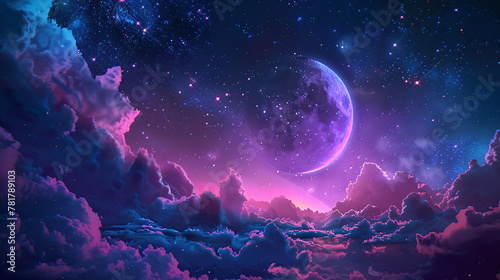World Sleep Day moon and stars background, cure autism fairy tale starry sky scene illustration photo
