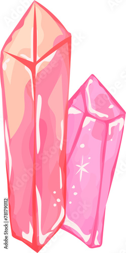 Pink crystal illustration on transparent background. 