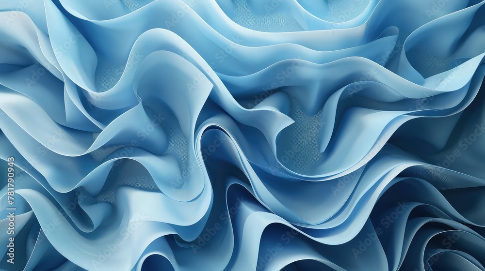Obraz premium 3d render, abstract modern blue background, folded ribbons macro, fashion wallpaper with wavy layers 