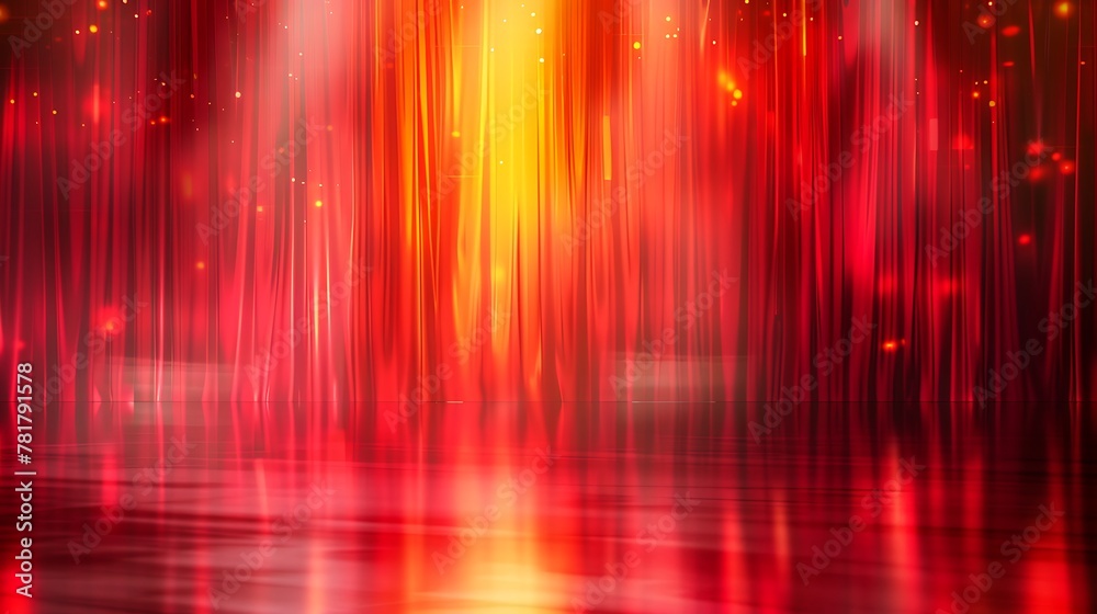 bright colorful red curtain background with abstract stage lights colorful graphic backdrop