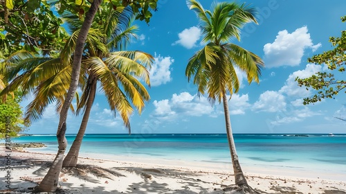 exotic paradise wide beach palm trees on sunny beach