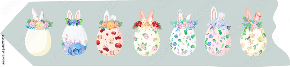 Cute bunny washi tape on transparent background.