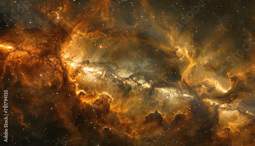 Majestic Space Nebula, Cosmic Dust Clouds, Orange-Yellow Hues, Celestial, Astronomy Background, Ethereal Cosmic Landscape, Stargazing: Galactic Marvels, Celestial Beauty