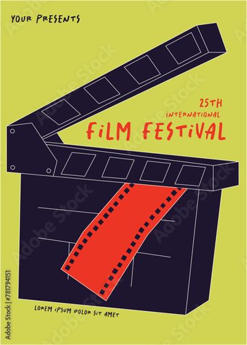 Movie and film festival poster template design background with film slate © thenatchdl