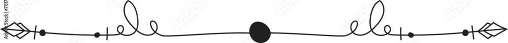 Hand drawn doodle divider line on transparent background.