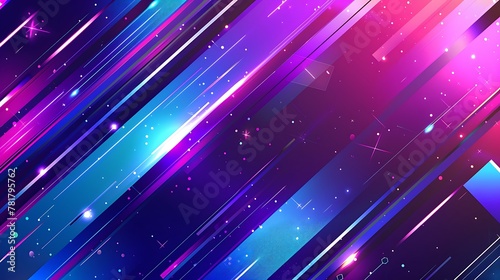 Neon Futuristic Abstract Blue And Purple Light Shapes line diagonals On colorful Background