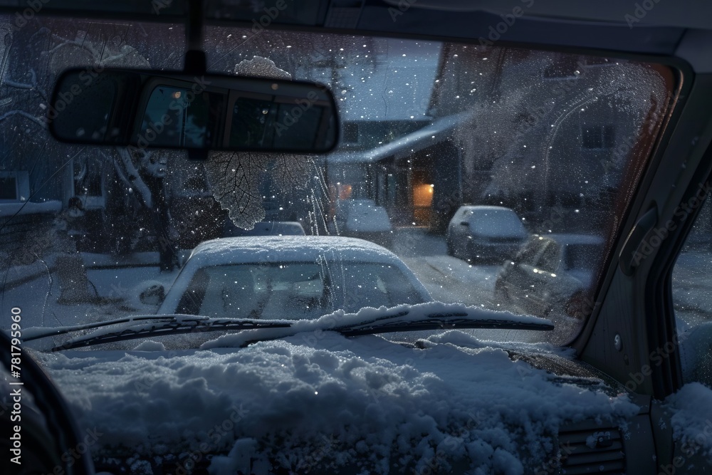 Obraz premium 車内から見た雪景色