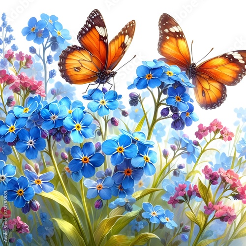 Butterfly and flowers. Generative ai © Kona