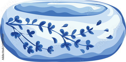 Bowl with floral illustration on transparent background.
