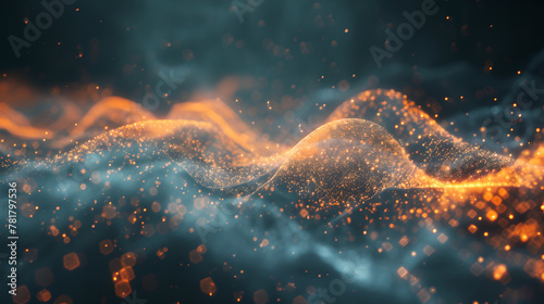  Wave of bright particles, 3d rendering of abstract technology background with connecting dots and lines, Network concept, Abstract digital background, Fluid Network Lights 