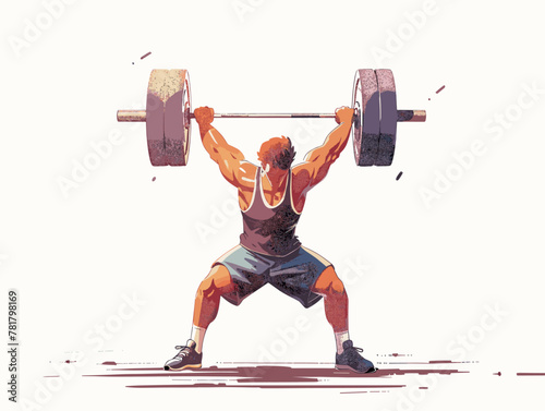 Animated Vector Illustration of Weightlifter Lifting Barbell with Muscular Strain