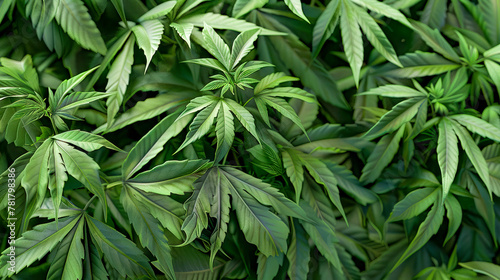 Lush Cannabis Plant Foliage Background.